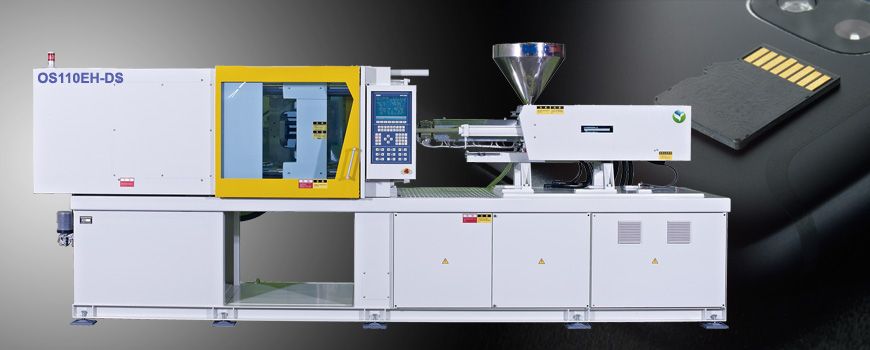 Small size Hybrid injection machine is perfect to build into an electrical parts production line.